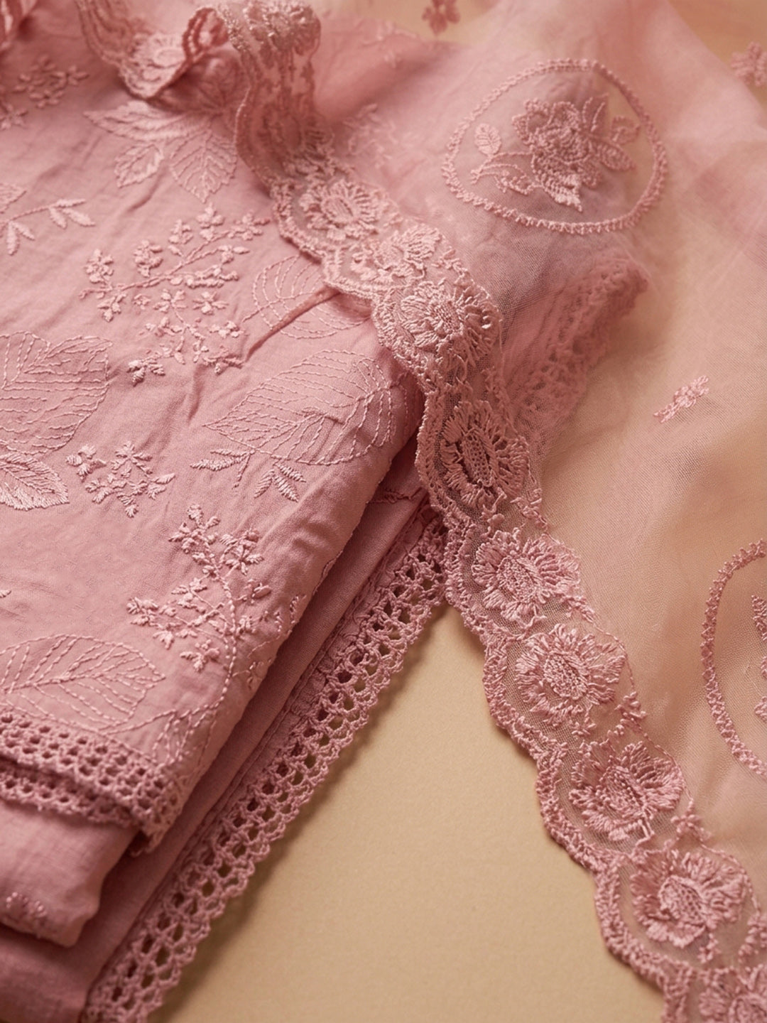 Pink Embroidery Chanderi Unstitched Dress Material