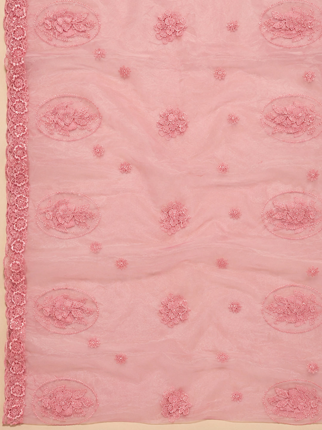 Pink Embroidery Chanderi Unstitched Dress Material