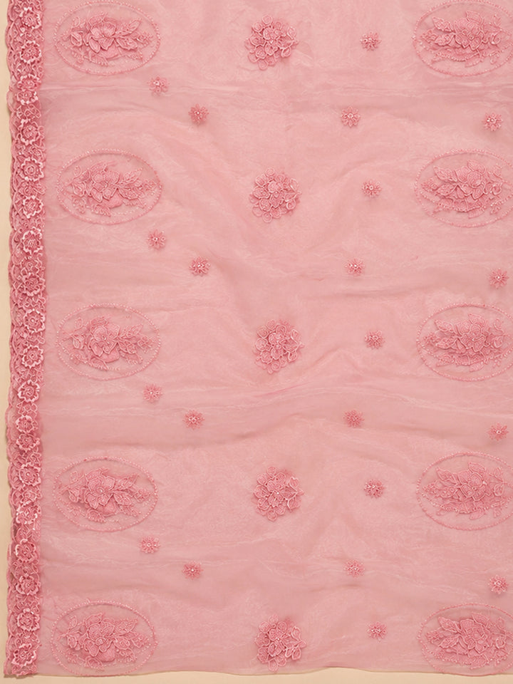 Pink Embroidery Chanderi Unstitched Dress Material