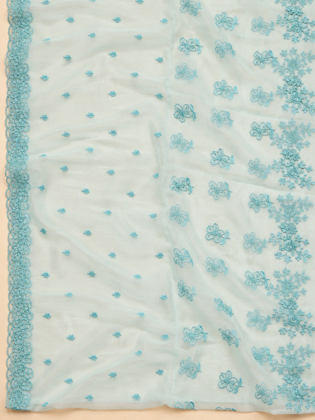 Sky Blue Embroidery Chanderi Unstitched Dress Material
