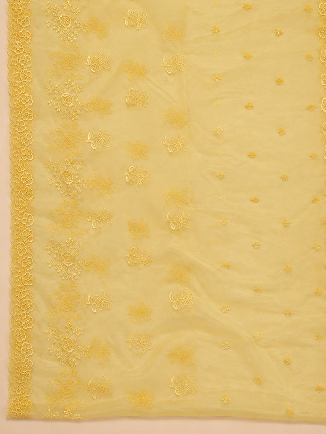 Yellow Embroidery Chanderi Unstitched Dress Material