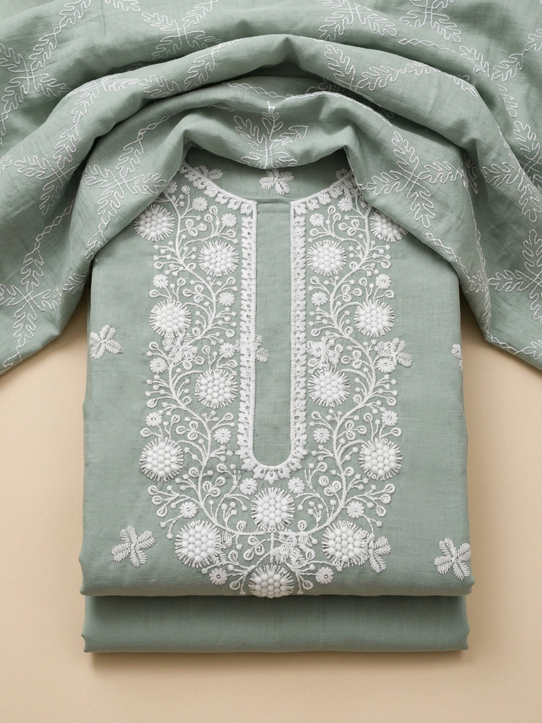 Aqua  Cotton Unstitched Dress Material