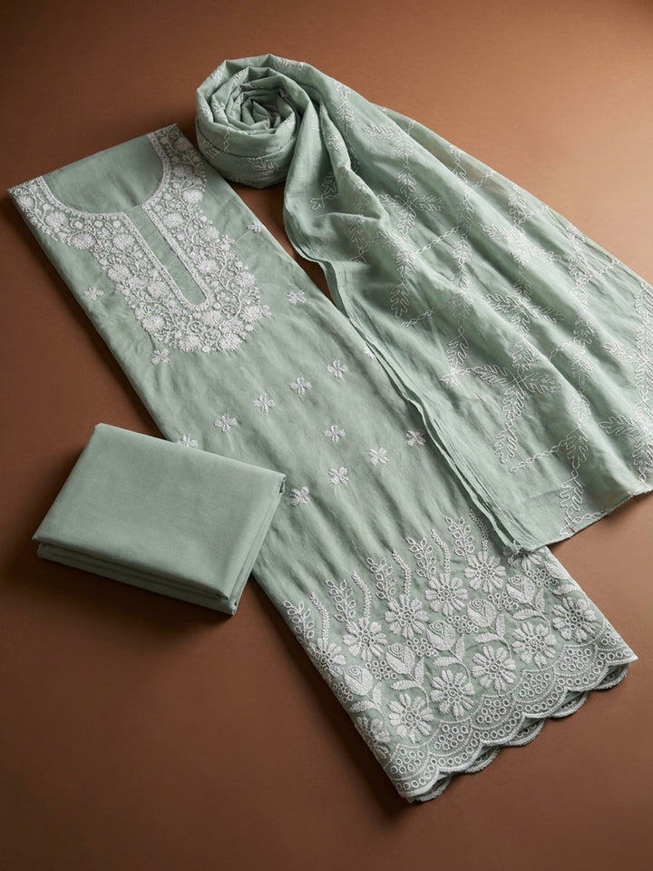 Aqua  Cotton Unstitched Dress Material