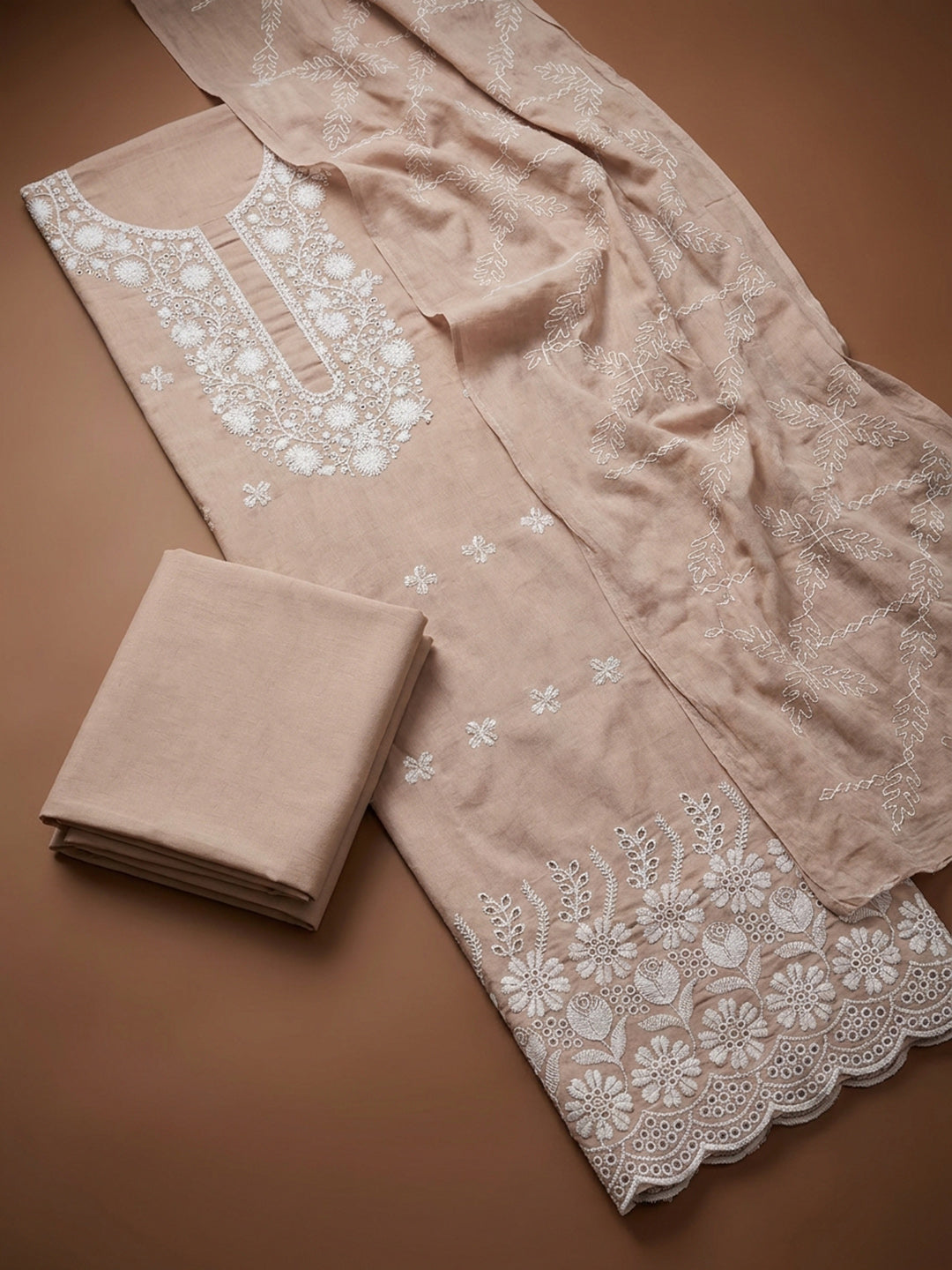 Peach  Cotton Unstitched Dress Material