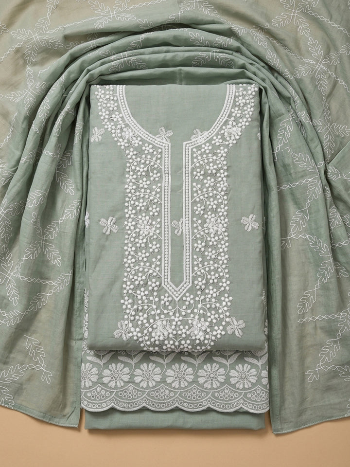 Grey  Cotton Unstitched Dress Material