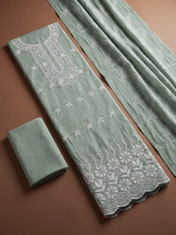Grey  Cotton Unstitched Dress Material