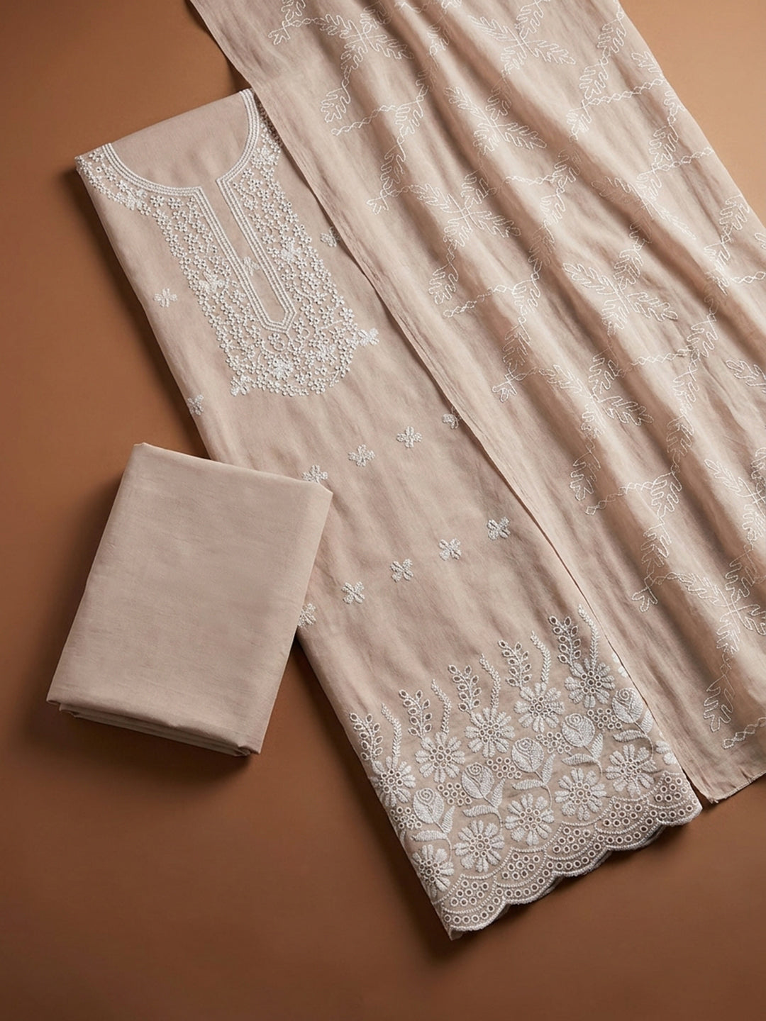 Peach  Cotton Unstitched Dress Material