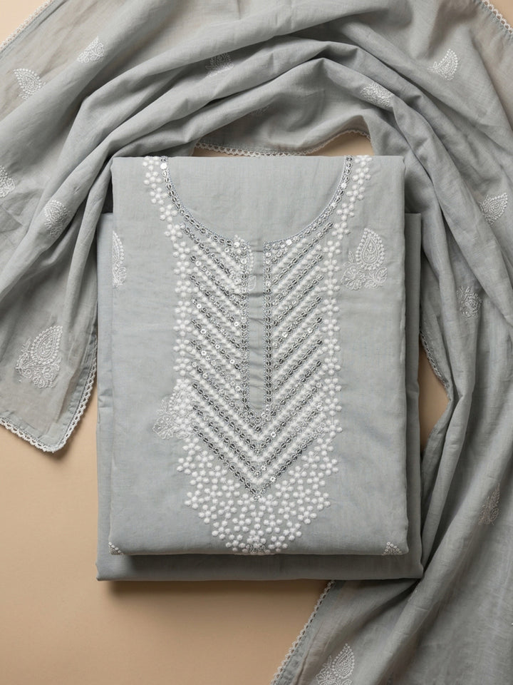 Grey Embroidery Cotton Unstitched Dress Material