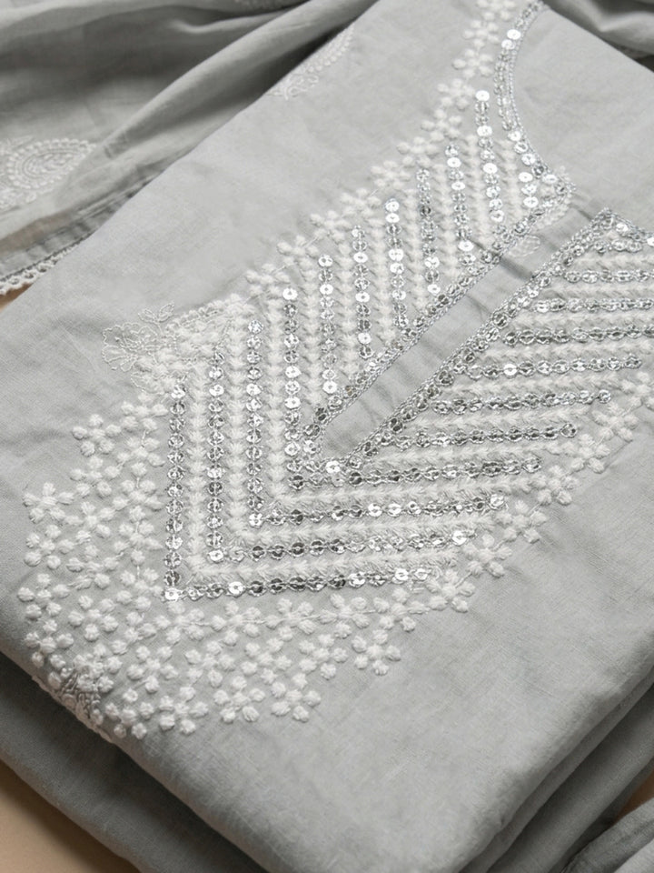 Grey Embroidery Cotton Unstitched Dress Material