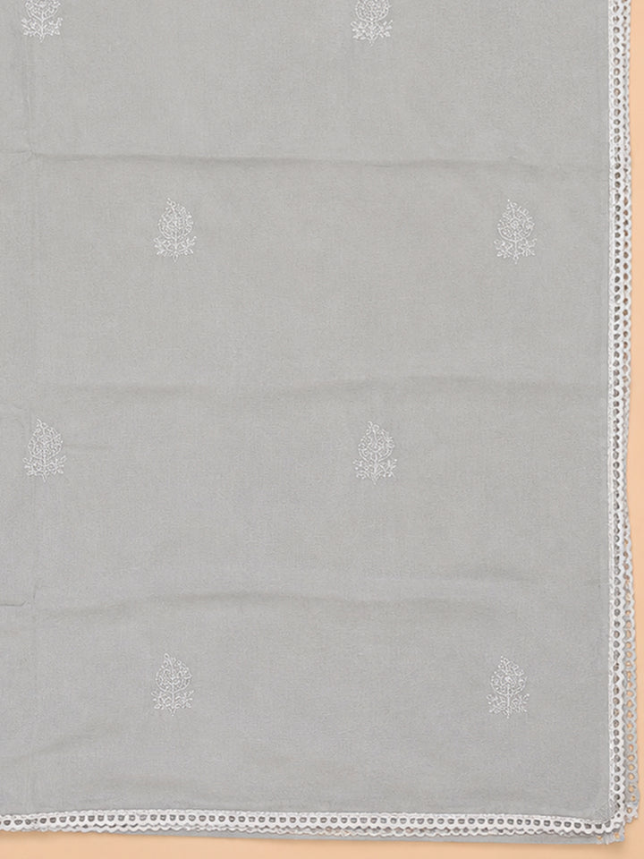 Grey Embroidery Cotton Unstitched Dress Material