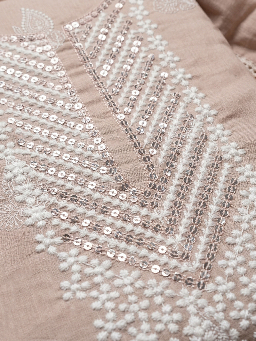 Peach Embroidery Cotton Unstitched Dress Material