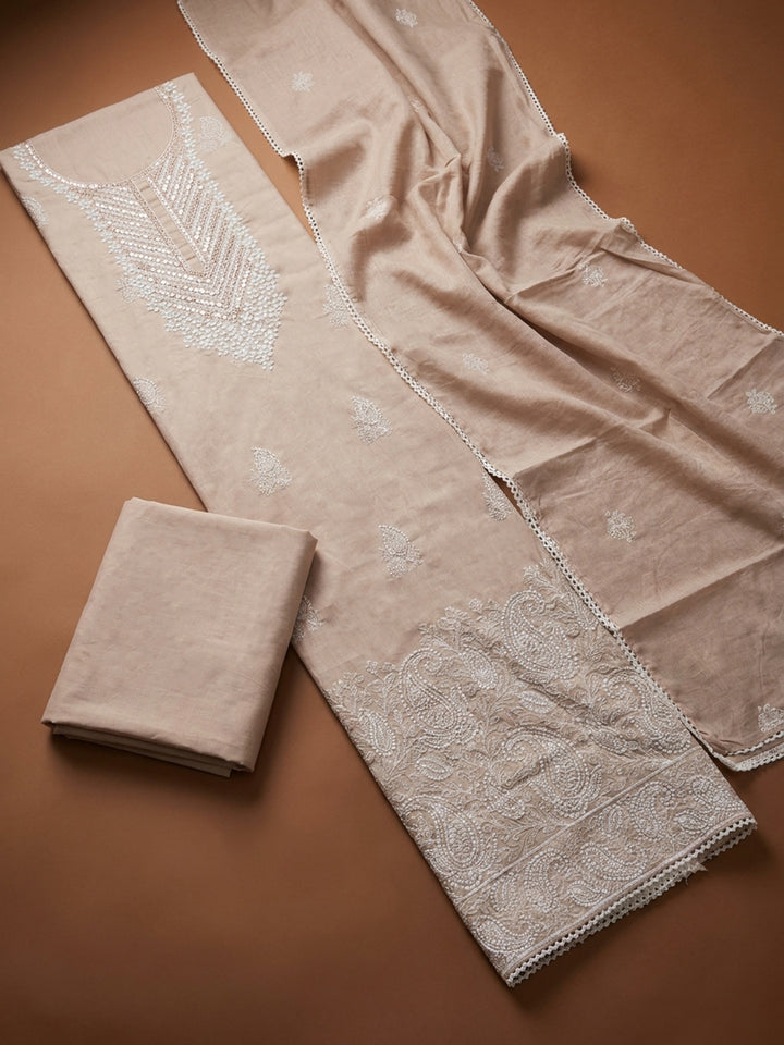 Peach Embroidery Cotton Unstitched Dress Material