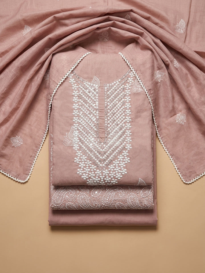 Pink Embroidery Cotton Unstitched Dress Material