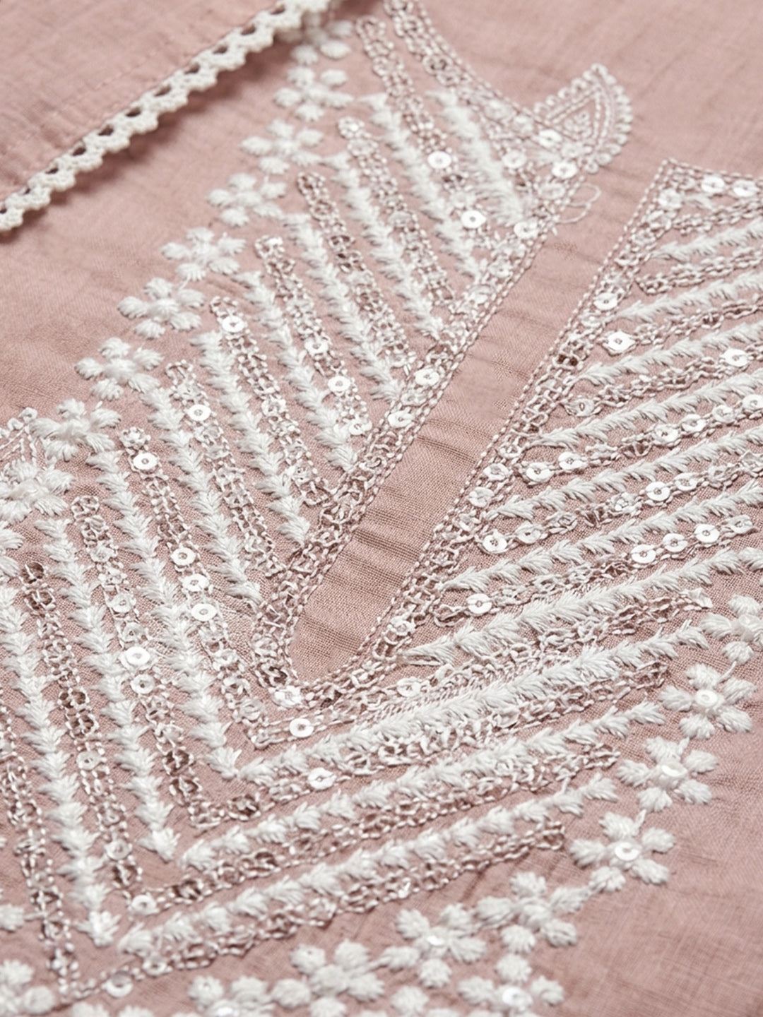 Pink Embroidery Cotton Unstitched Dress Material