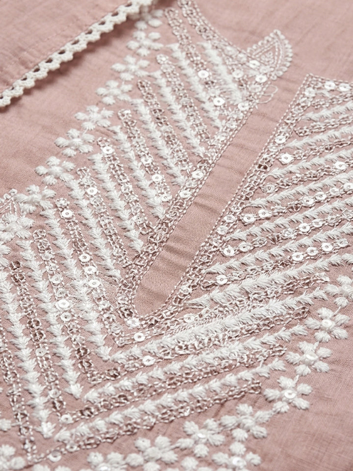 Pink Embroidery Cotton Unstitched Dress Material