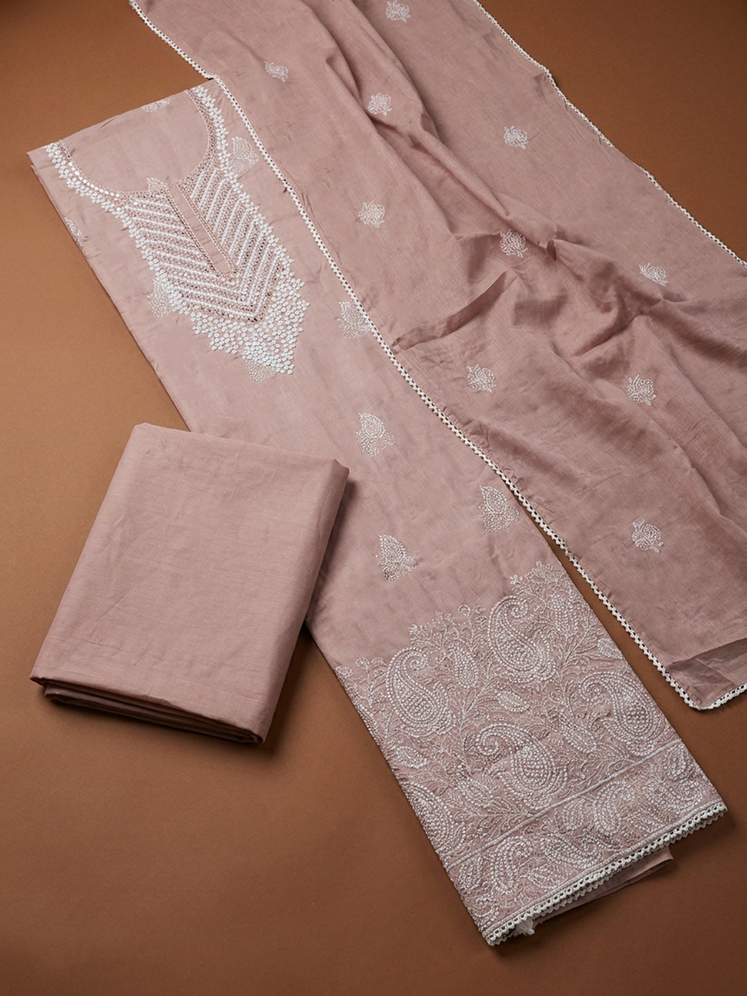 Pink Embroidery Cotton Unstitched Dress Material