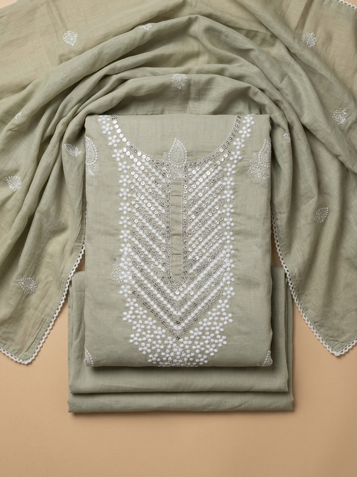 Pista Green Embroidery Cotton Unstitched Dress Material