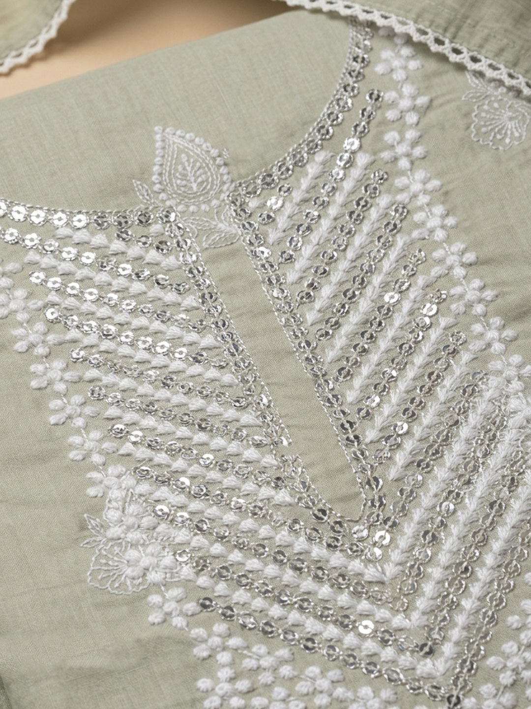 Pista Green Embroidery Cotton Unstitched Dress Material