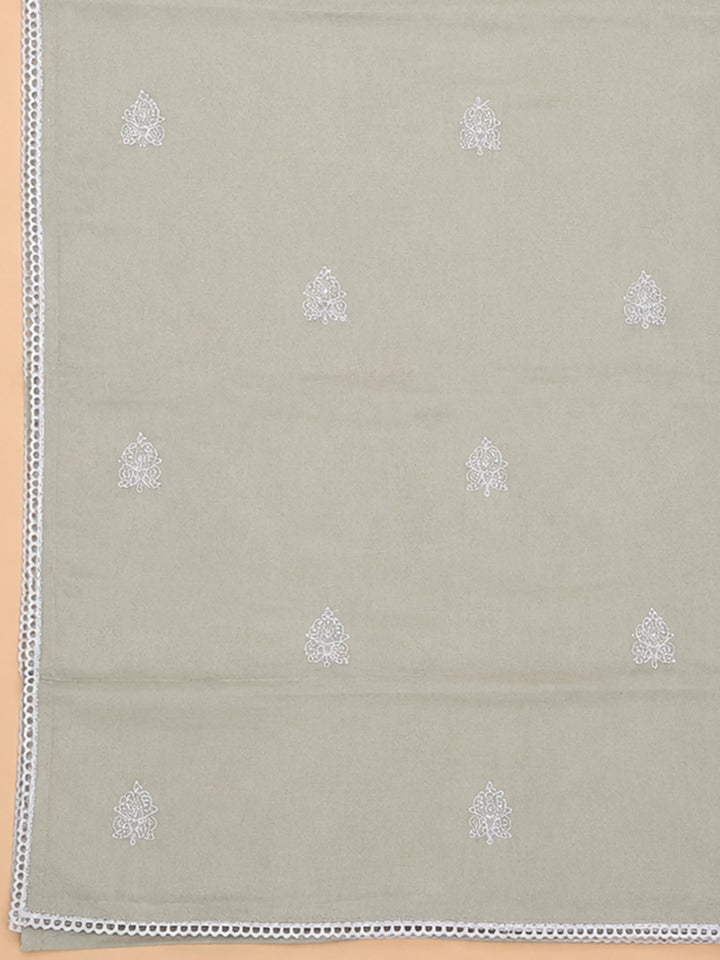 Pista Green Embroidery Cotton Unstitched Dress Material