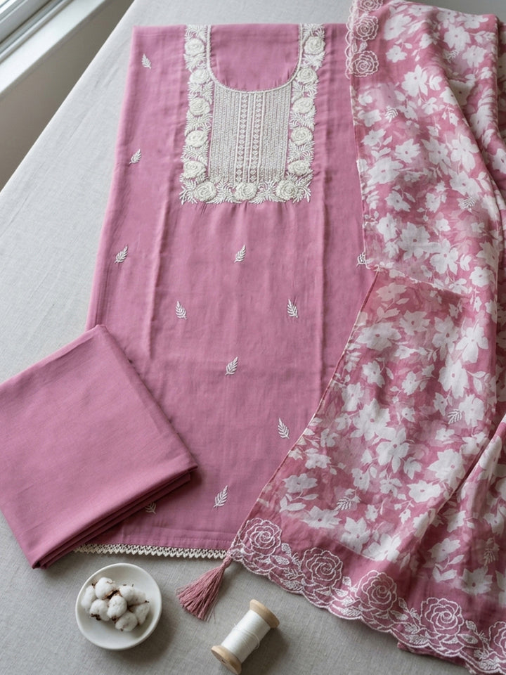 Pink  Chanderi Unstitched Dress Material