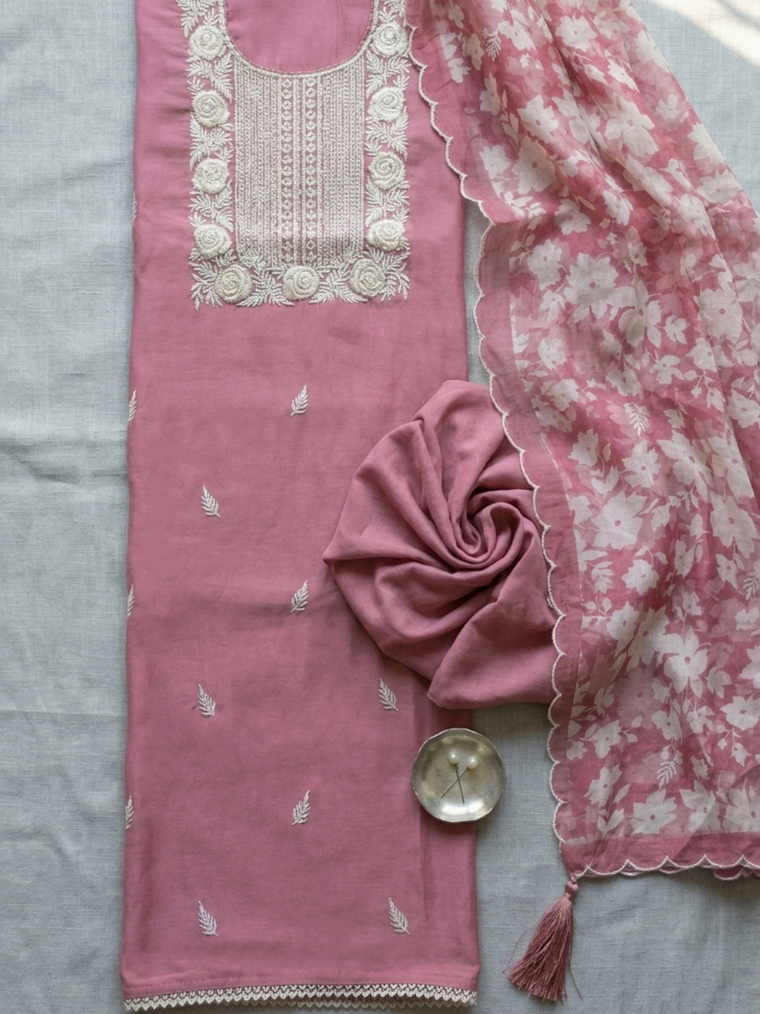 Pink  Chanderi Unstitched Dress Material
