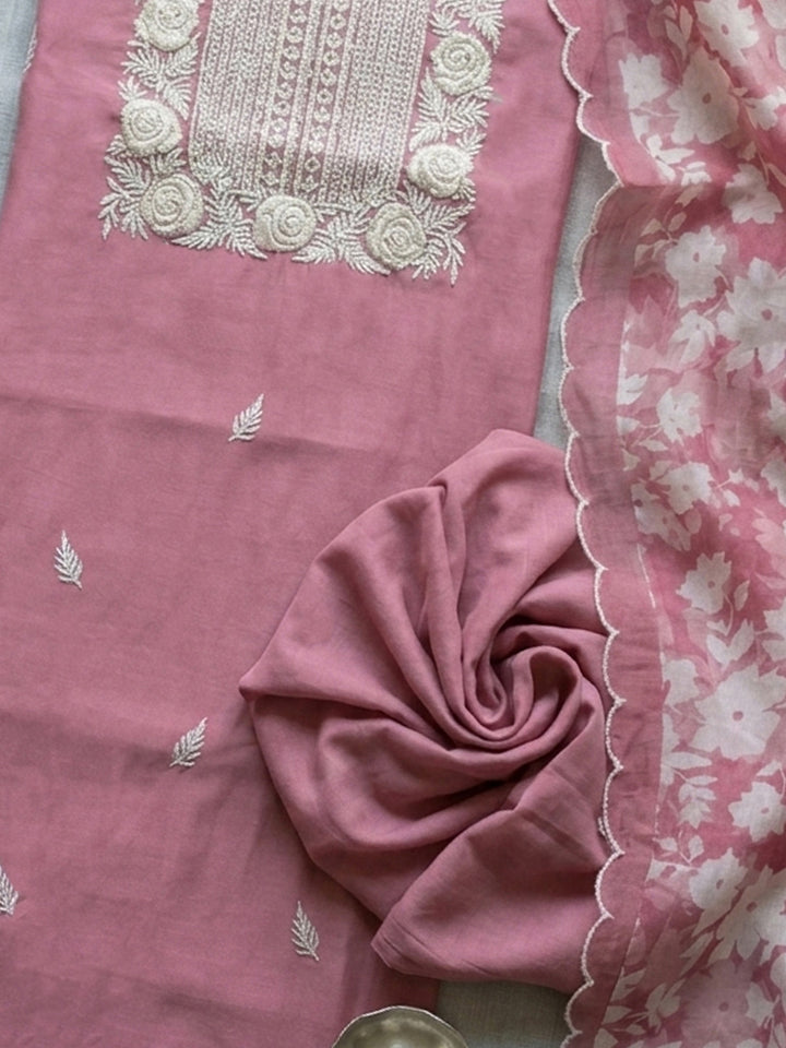 Pink  Chanderi Unstitched Dress Material