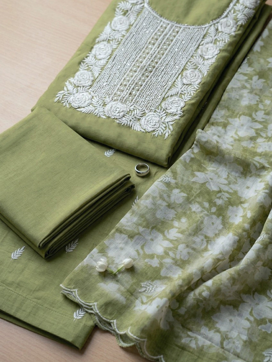 Pista Green  Chanderi Unstitched Dress Material