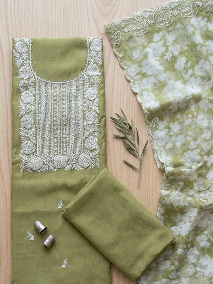 Pista Green  Chanderi Unstitched Dress Material