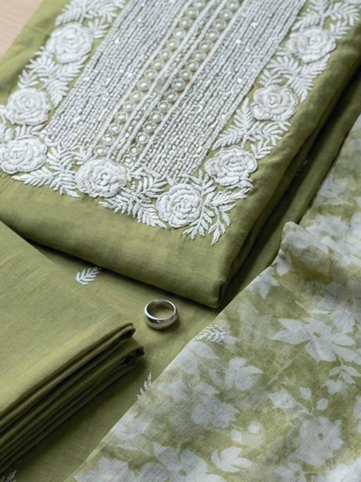 Pista Green  Chanderi Unstitched Dress Material