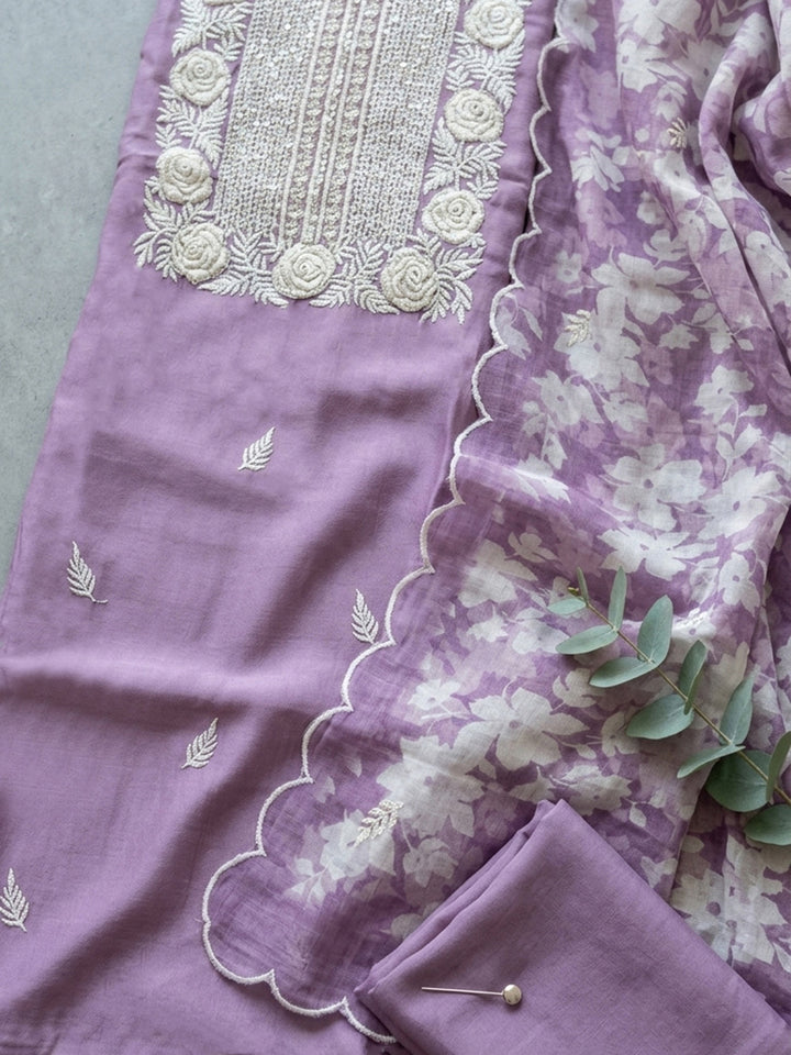 Purple  Chanderi Unstitched Dress Material