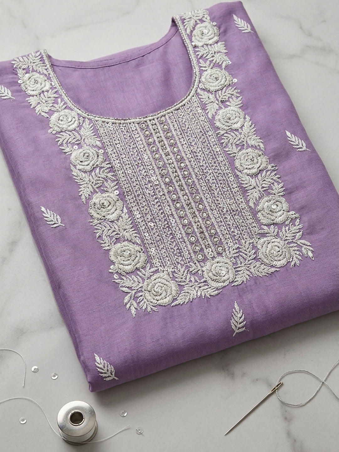 Purple  Chanderi Unstitched Dress Material
