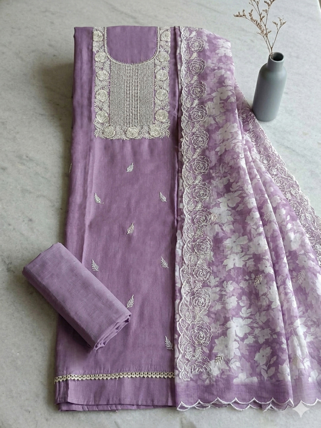 Purple  Chanderi Unstitched Dress Material