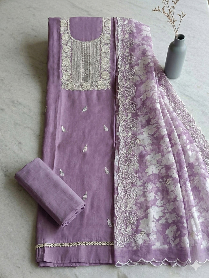 Purple  Chanderi Unstitched Dress Material