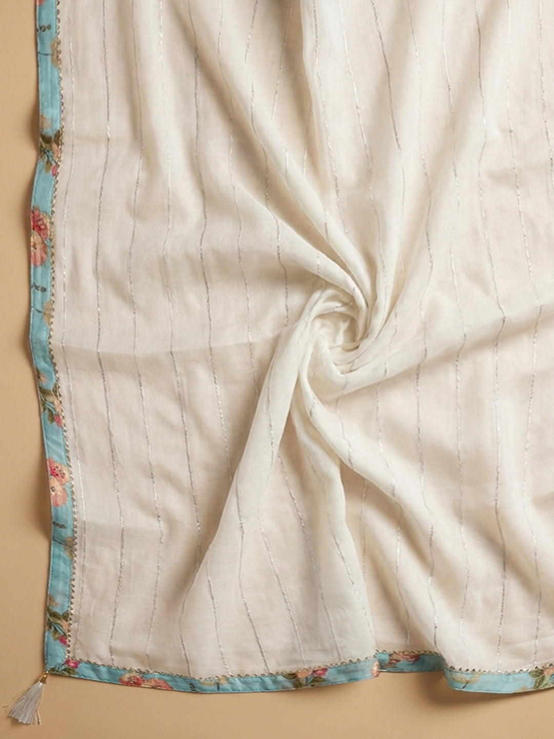 Blue Printed Chanderi Unstitched Dress Material