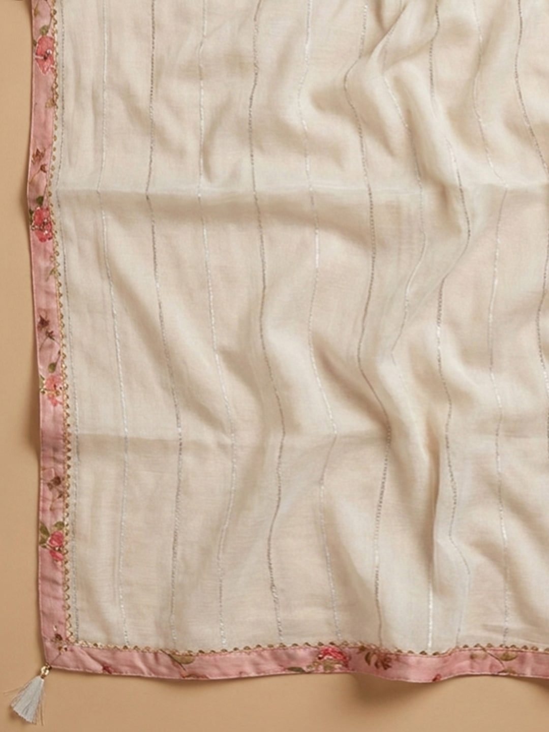 Peach Printed Chanderi Unstitched Dress Material