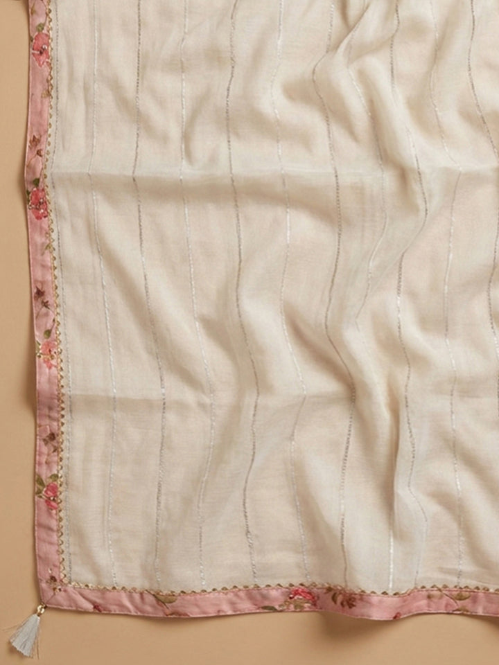 Peach Printed Chanderi Unstitched Dress Material