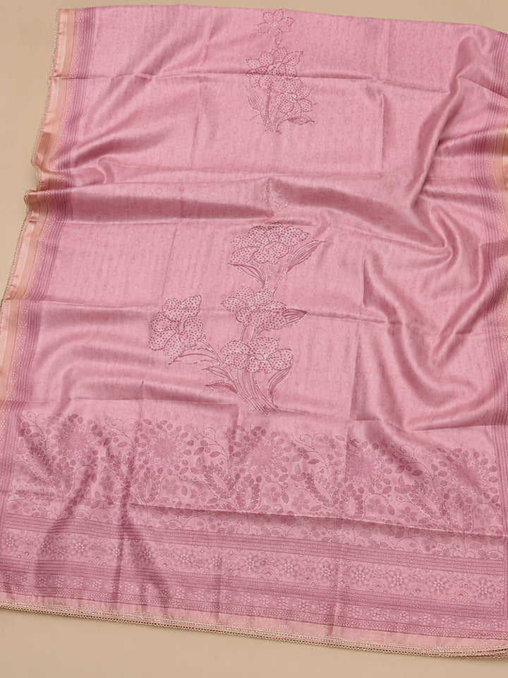 Pink Embroidered Chanderi Unstitched Suit &amp; Pant With Chanderi Dupatta