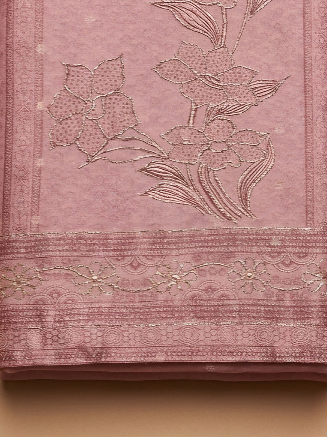 Pink Embroidered Chanderi Unstitched Suit &amp; Pant With Chanderi Dupatta
