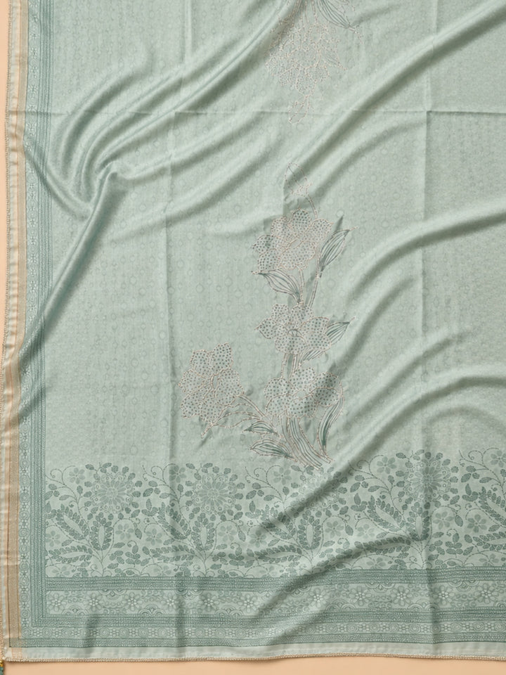 Sea Green Embroidered Chanderi Unstitched Suit &amp; Pant With Chanderi Dupatta