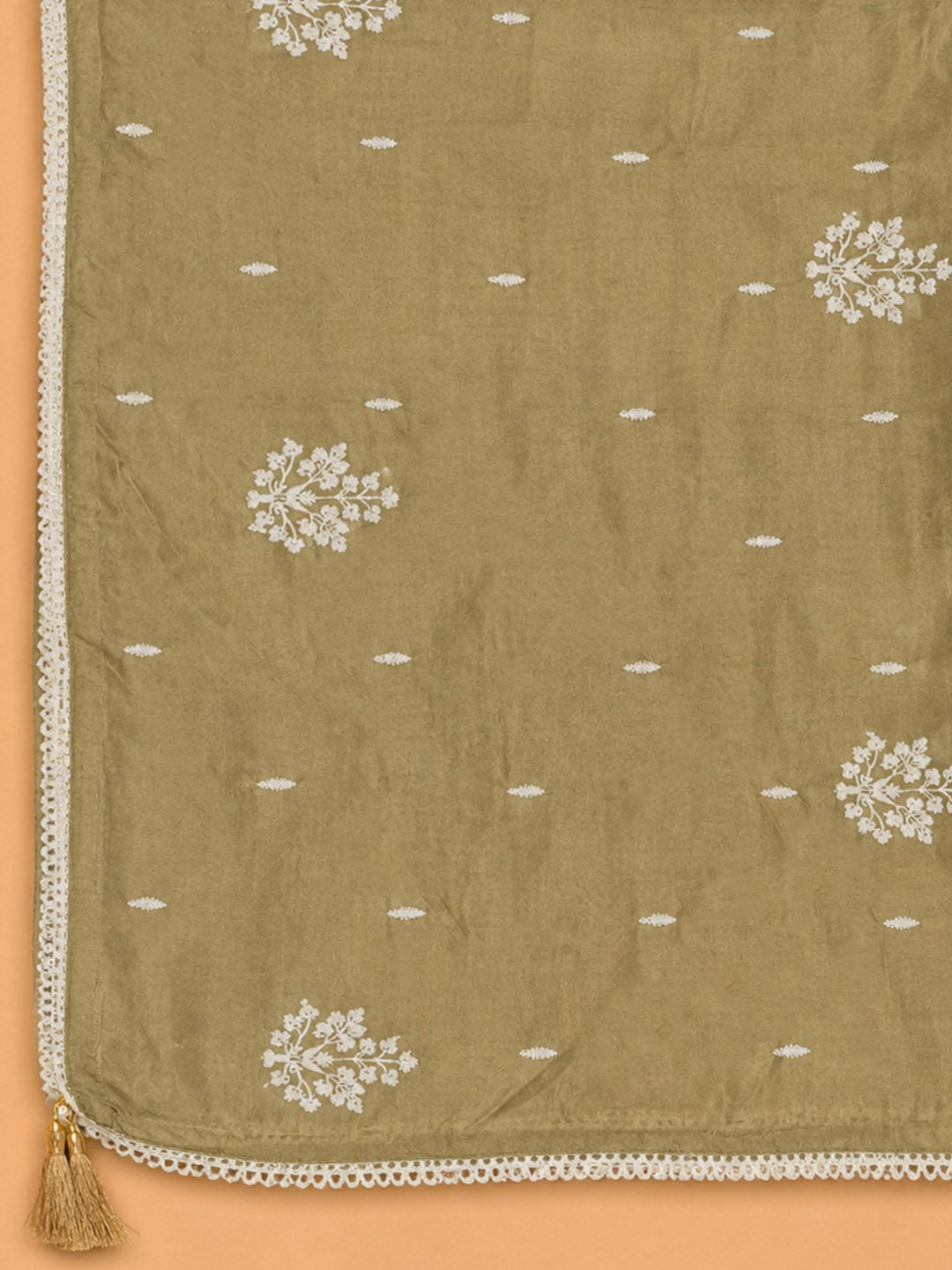 Mehndi Embroidered Chanderi Unstitched Suit &amp; Pant With Chanderi Dupatta