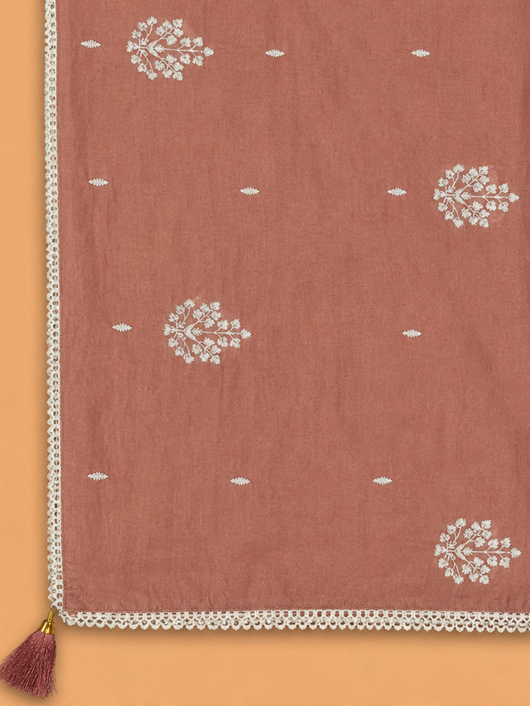 Peach Embroidered Chanderi Unstitched Suit &amp; Pant With Chanderi Dupatta