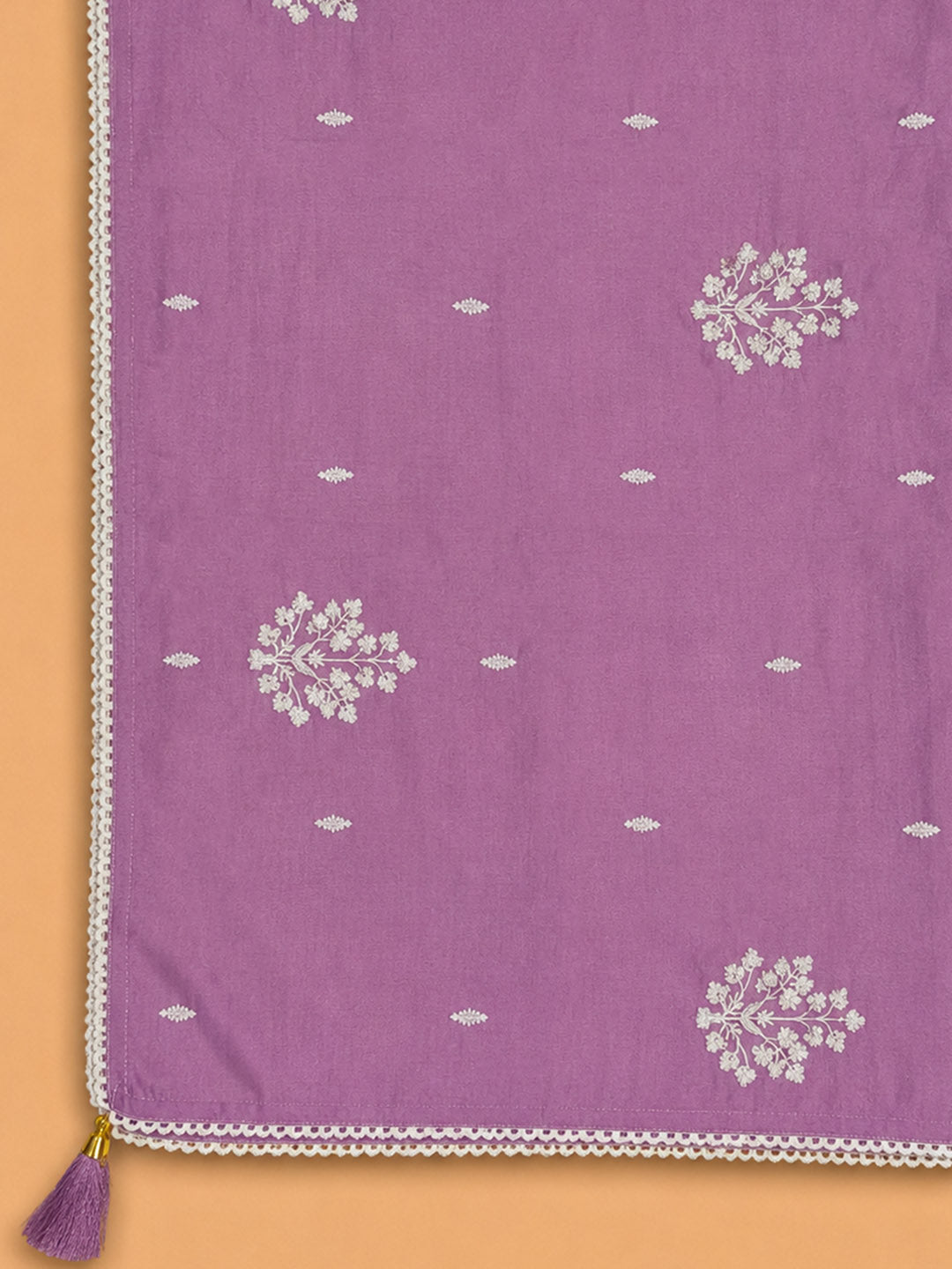 Purple Embroidered Chanderi Unstitched Suit &amp; Pant With Chanderi Dupatta