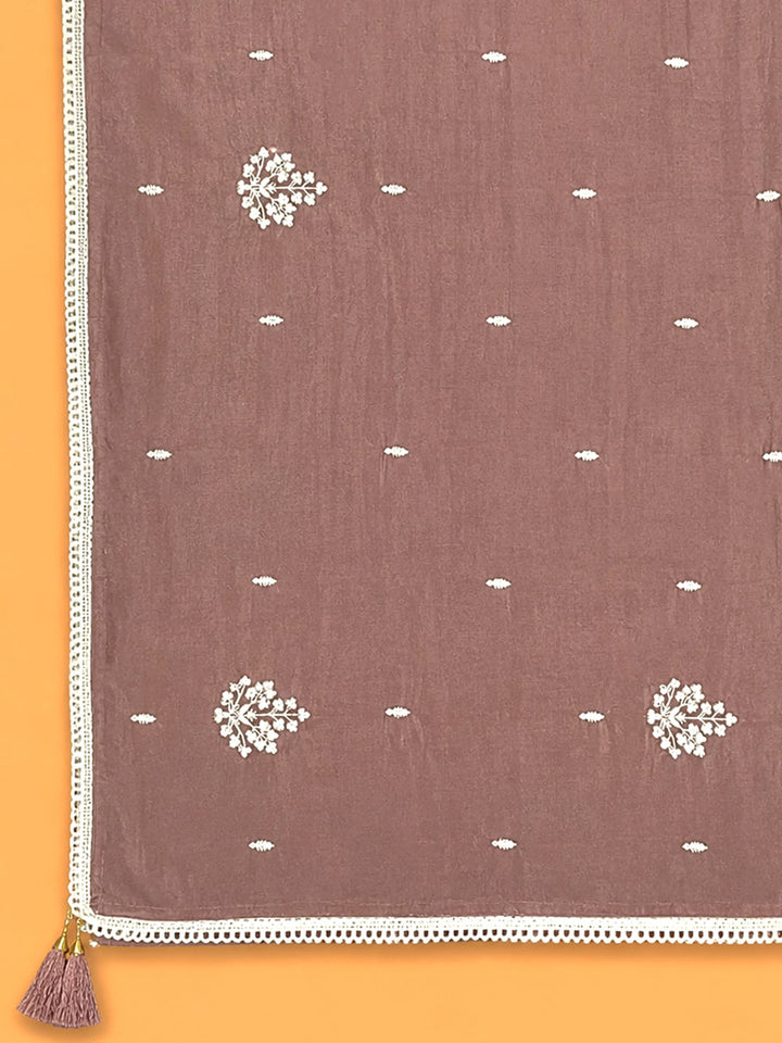Onion Pink Embroidered Chanderi Unstitched Suit &amp; Pant With Chanderi Dupatta