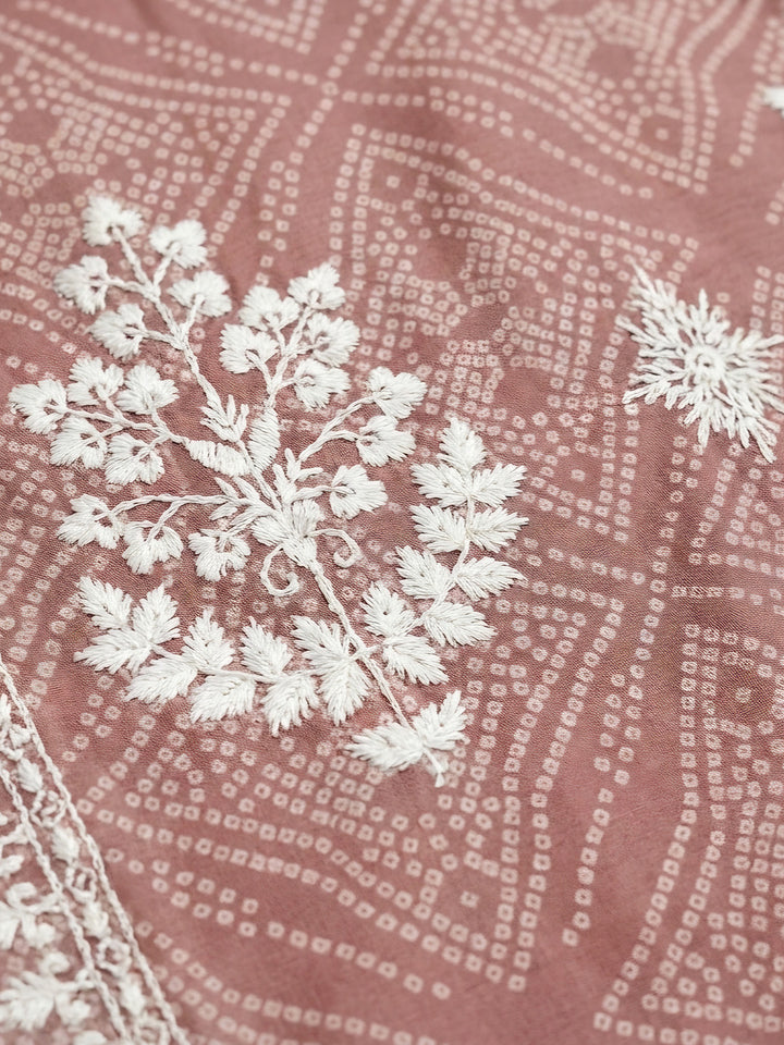 Onion Pink Embroidered Chanderi Unstitched Suit &amp; Pant With Chanderi Dupatta
