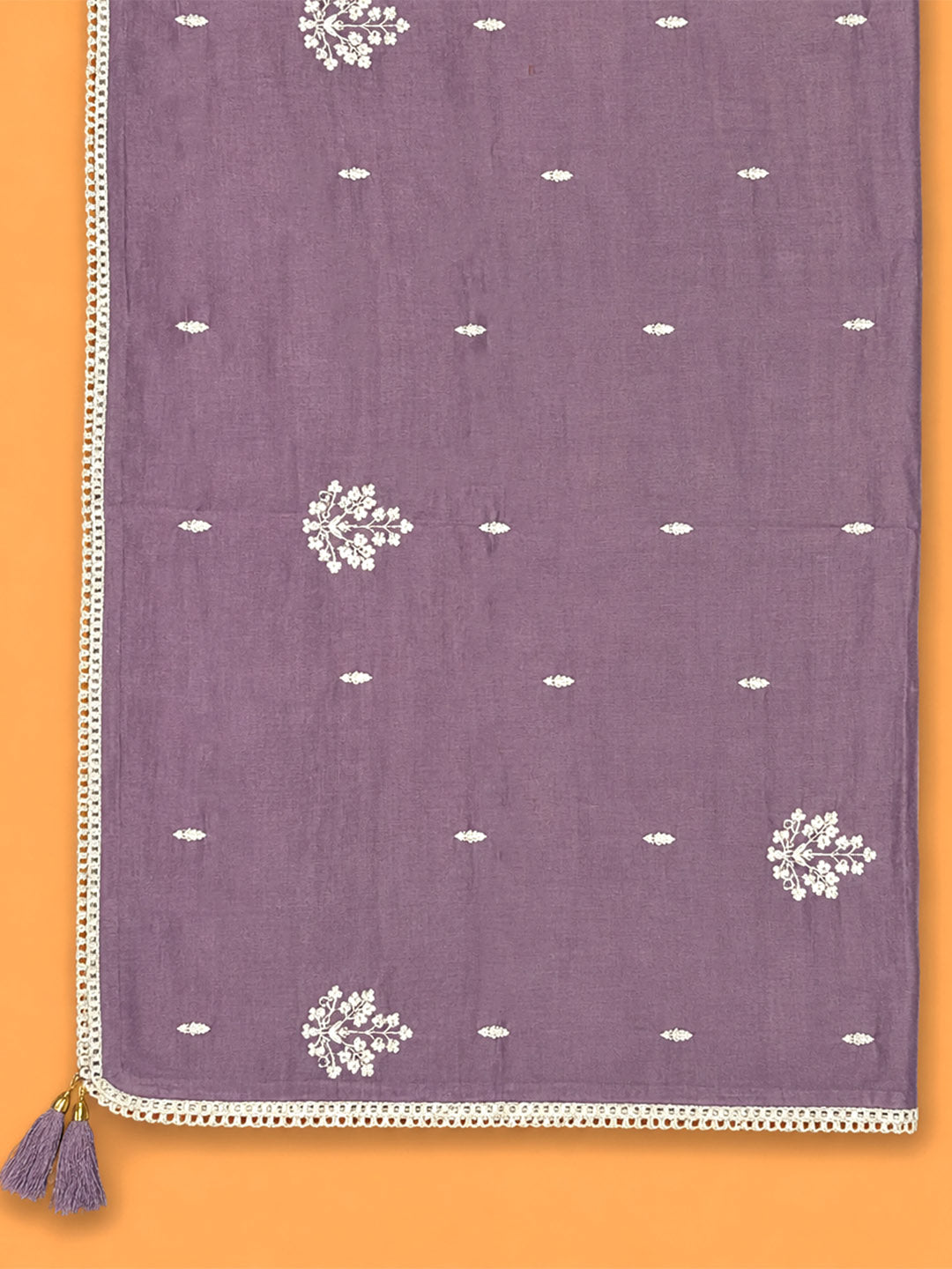 Purple Embroidered Chanderi Unstitched Suit &amp; Pant With Chanderi Dupatta