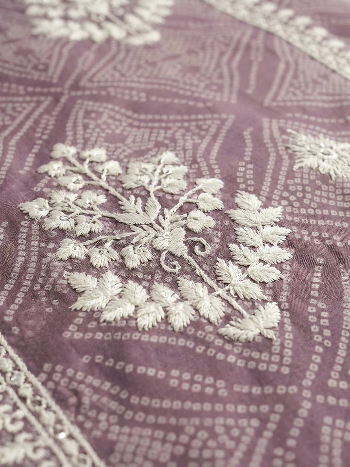 Purple Embroidered Chanderi Unstitched Suit &amp; Pant With Chanderi Dupatta