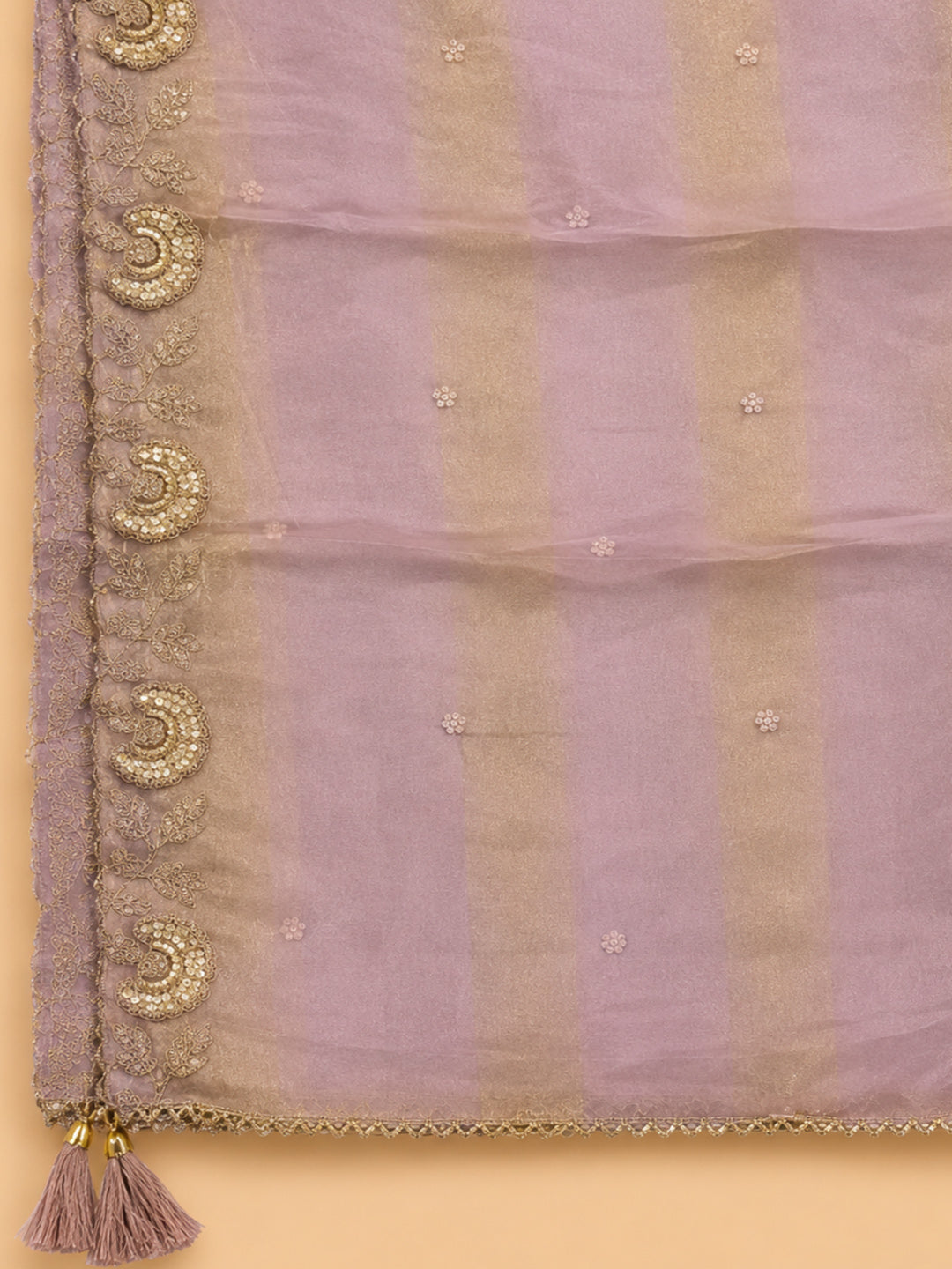 Purple Embroidered Tissue Unstitched Suit &amp; Pant With Tissue Dupatta