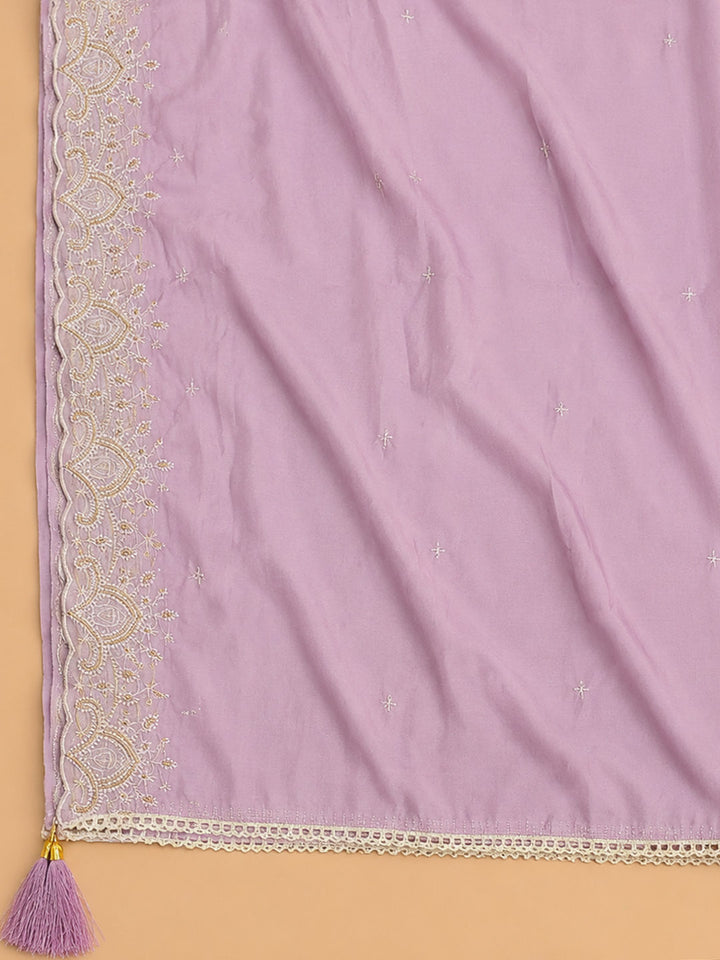 Onion Pink Embroidered Chanderi Unstitched Suit &amp; Pant With Chanderi Dupatta