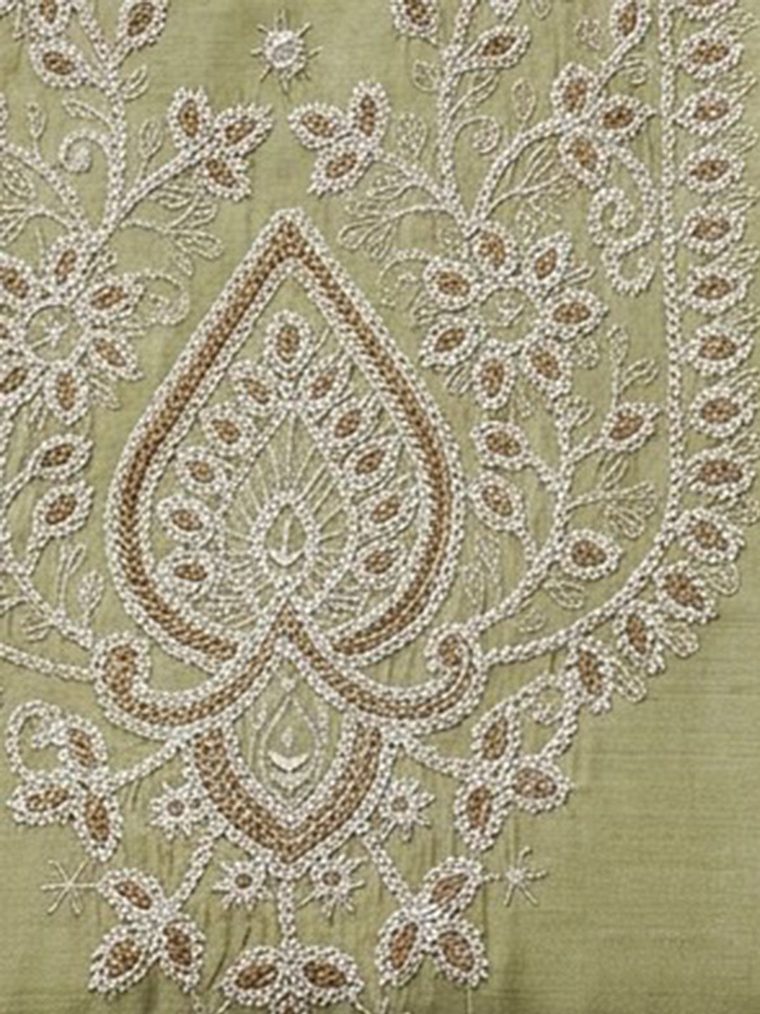 Pista Green Embroidered Chanderi Unstitched Suit &amp; Pant With Chanderi Dupatta