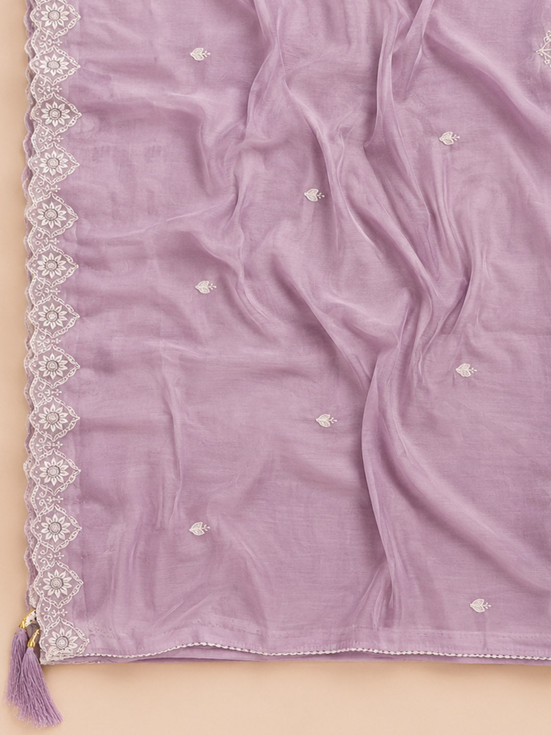 Lavender Embroidered Chanderi Unstitched Suit &amp; Pant With Chanderi Dupatta